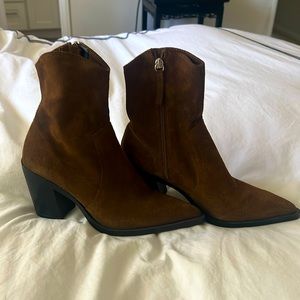 Zara Brown Suede Fabric Boots 7 pointed toe , like New